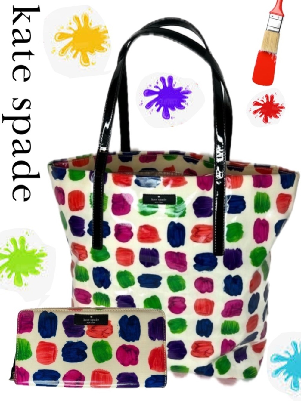 Kate Spade Paint Brush Stroke Tote and Wallet Rare Set Daycation